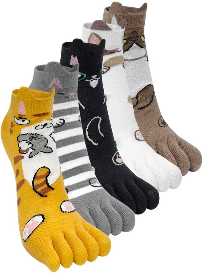 ABTRAV Womens Funny Toe Socks Five Finger Low Cut Socks Cartoon Toe Seperated Cotton Running Ankle Socks - Image 1
